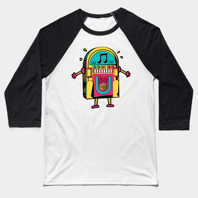Retro Jukebox Robot The JukeBot Baseball T-Shirt by 4U2NV-LDN
